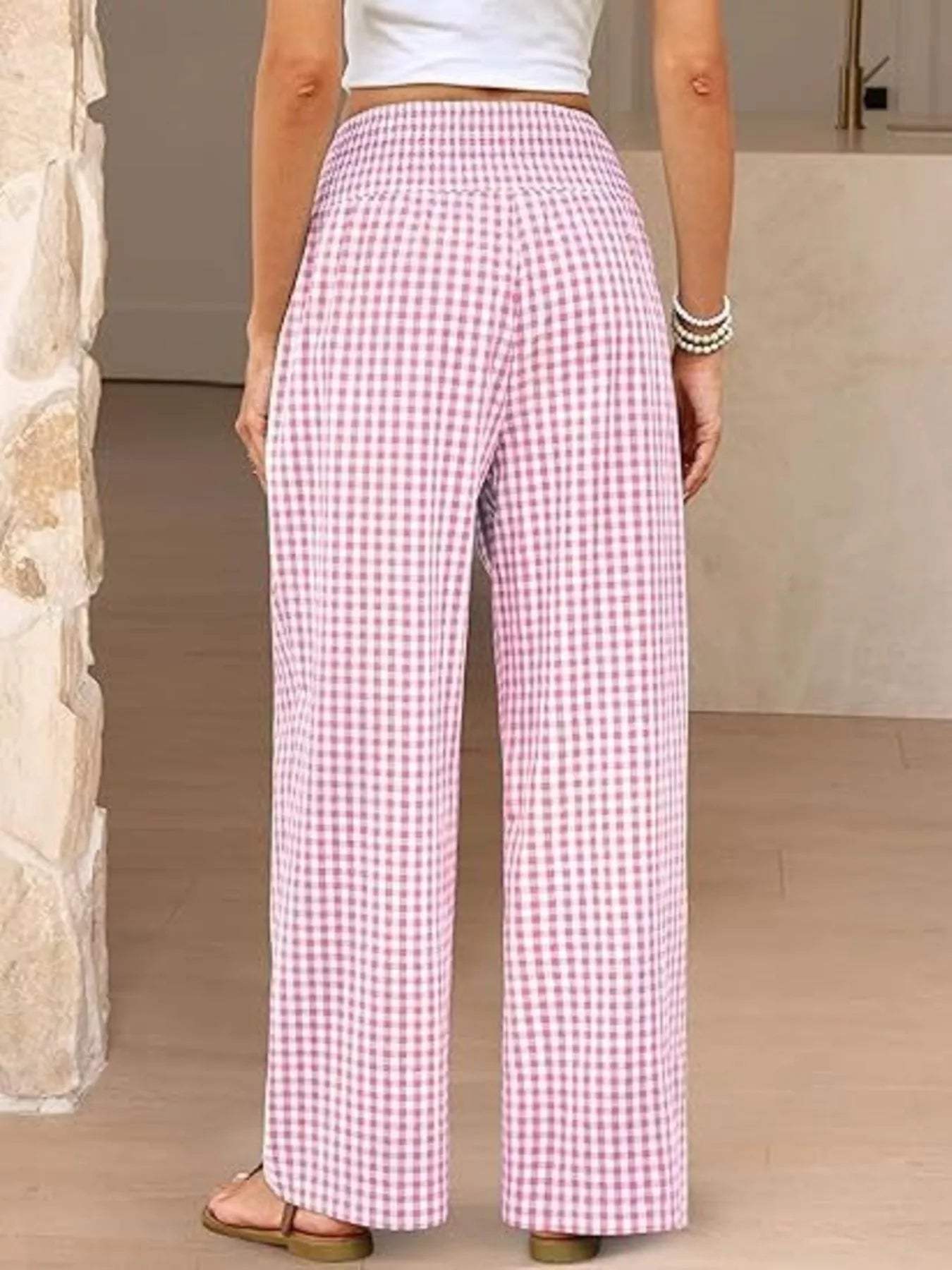 Gingham Wide-Leg Pants - Trendsi - Flyclothing LLC
