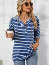 Drawstring Striped Long Sleeve Hoodie - Trendsi - Flyclothing LLC