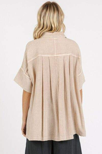Mittoshop Mineral Wash Gauze Oversized Short Sleeve Shirt - Trendsi - Flyclothing LLC