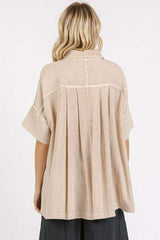 Mittoshop Mineral Wash Gauze Oversized Short Sleeve Shirt - Trendsi - Flyclothing LLC