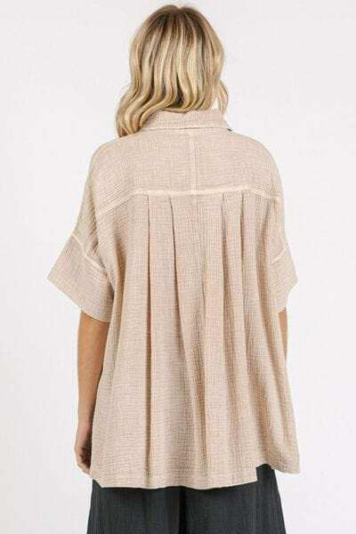 Mittoshop Mineral Wash Gauze Oversized Short Sleeve Shirt - Trendsi - Flyclothing LLC