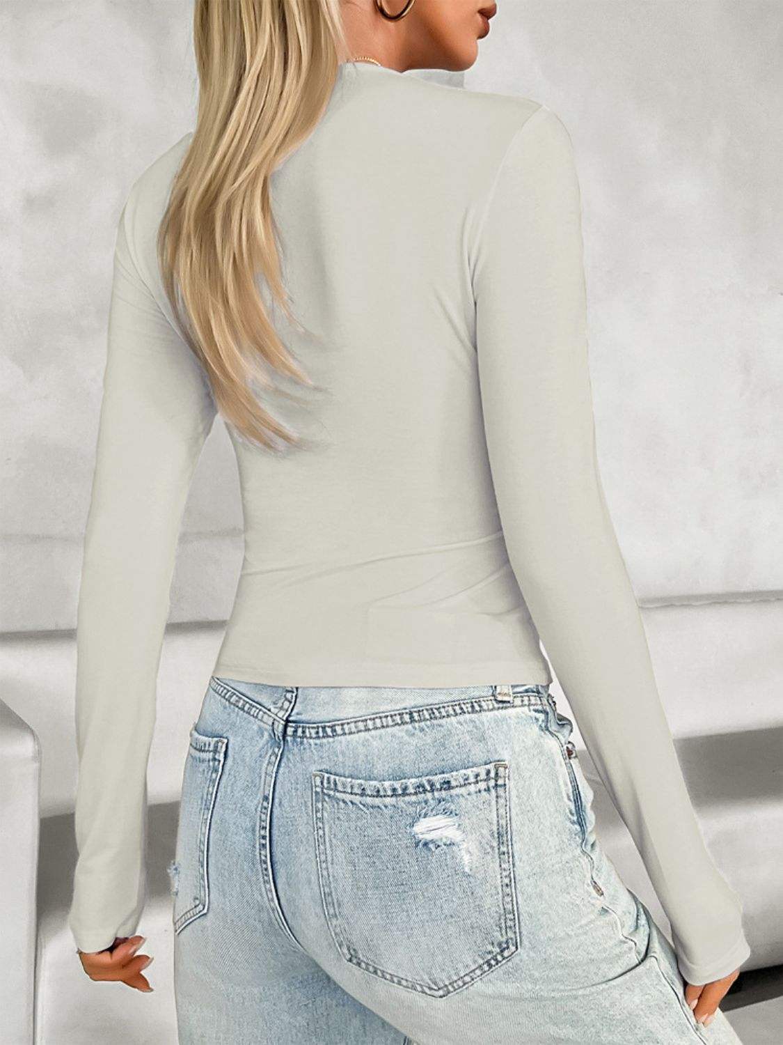 Notched Long Sleeve T-Shirt - Trendsi - Flyclothing LLC