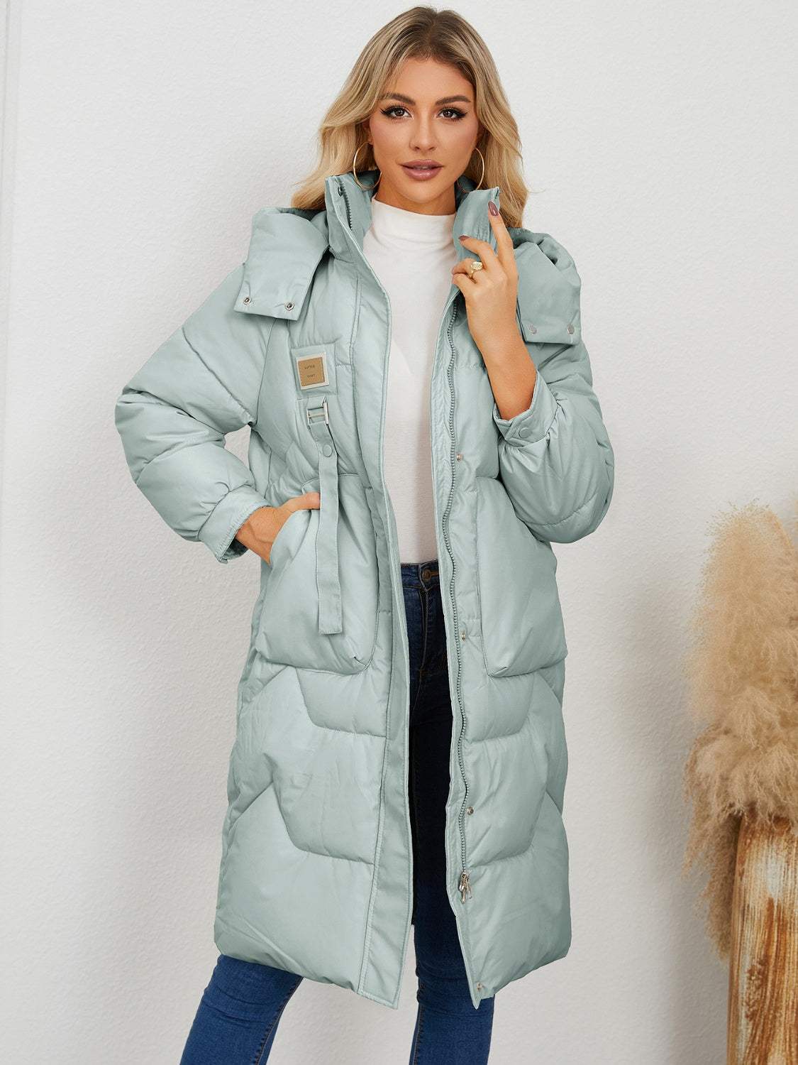 Long Sleeve Longline Hooded Winter Coat - Trendsi - Flyclothing LLC