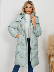 Long Sleeve Longline Hooded Winter Coat - Trendsi