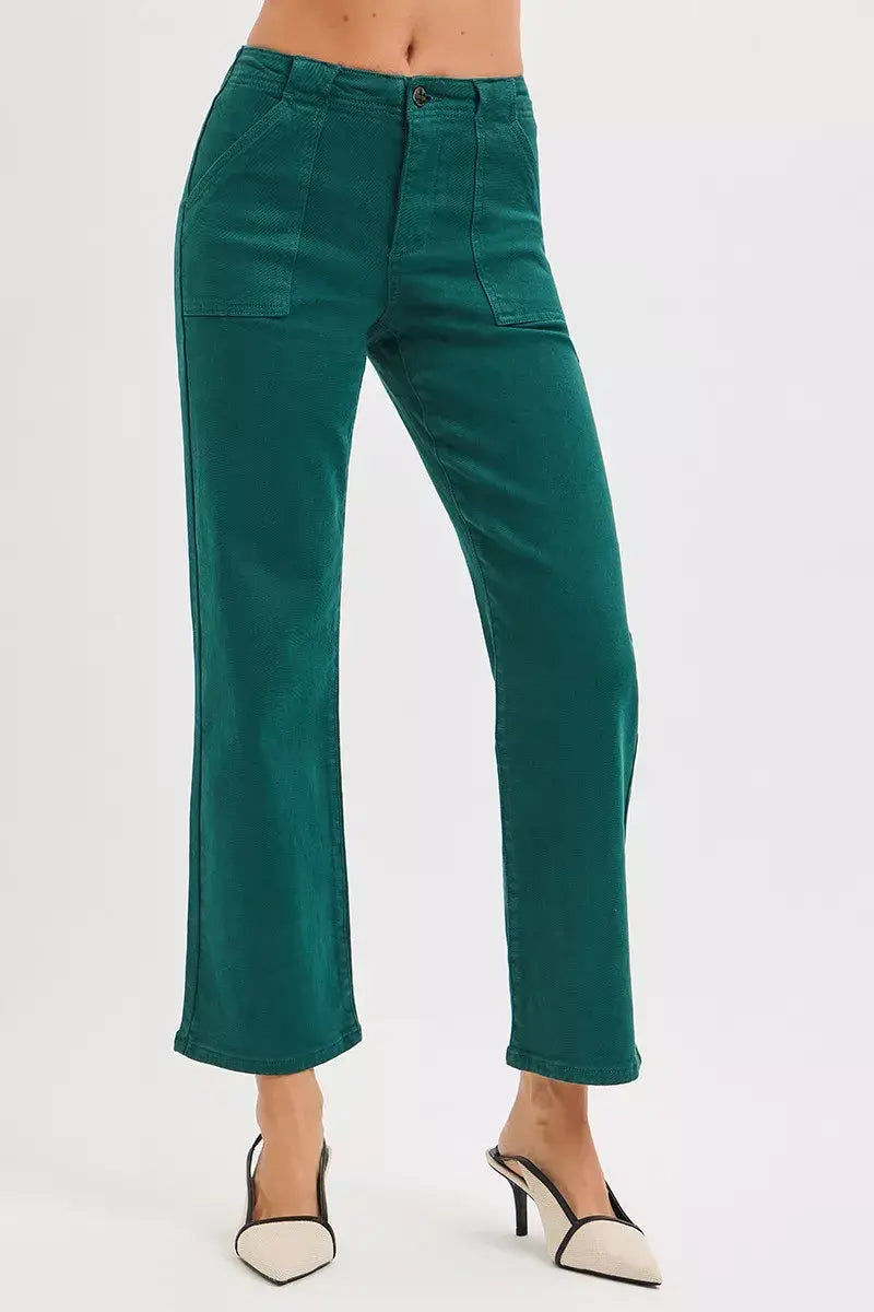RISEN High Rise Ankle Flare Patch Pocket Jeans - Trendsi - Flyclothing LLC
