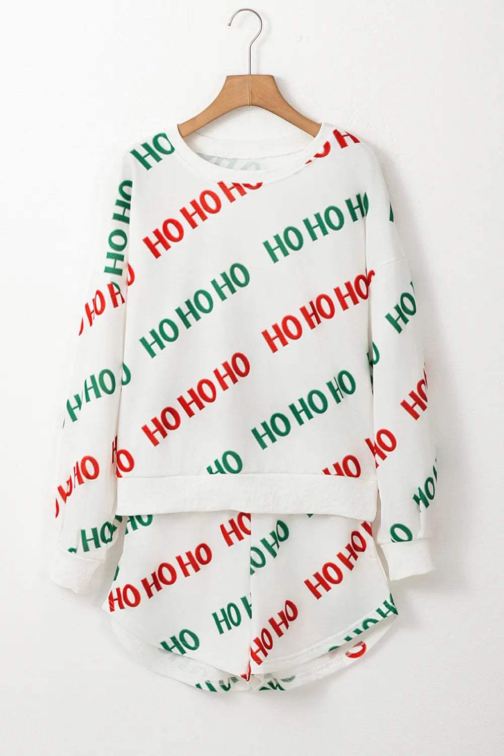 Letter Print Round Neck Long Sleeve Top and Shorts Set - Trendsi - Flyclothing LLC