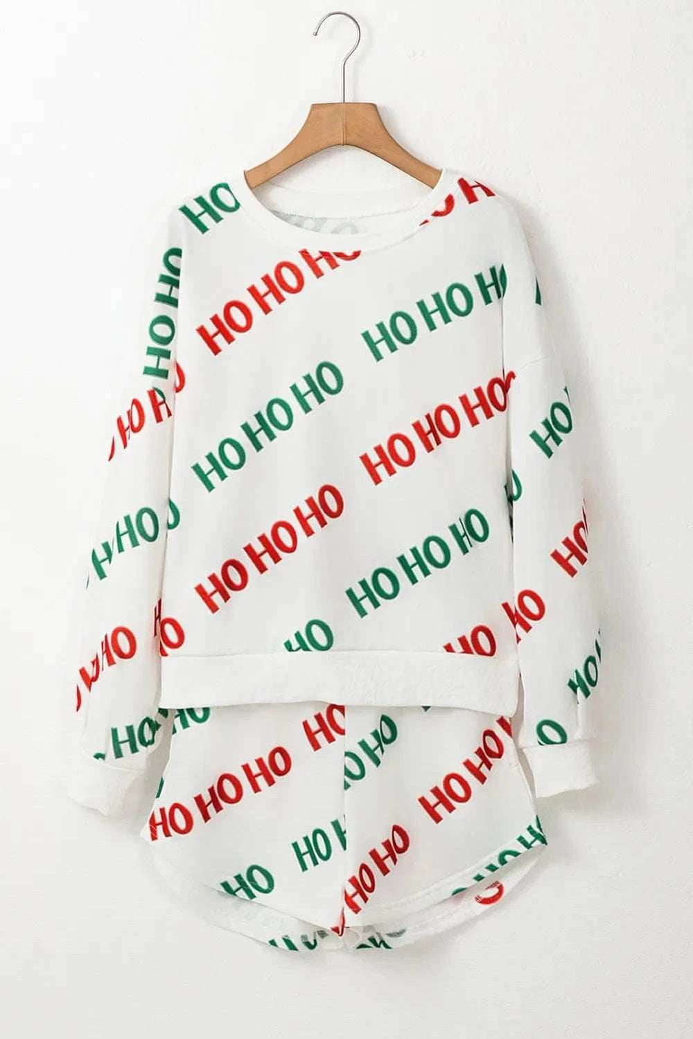 Letter Print Round Neck Long Sleeve Top and Shorts Set - Trendsi - Flyclothing LLC