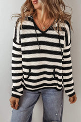 Drawstring Striped Long Sleeve Hooded Sweater - Trendsi - Flyclothing LLC