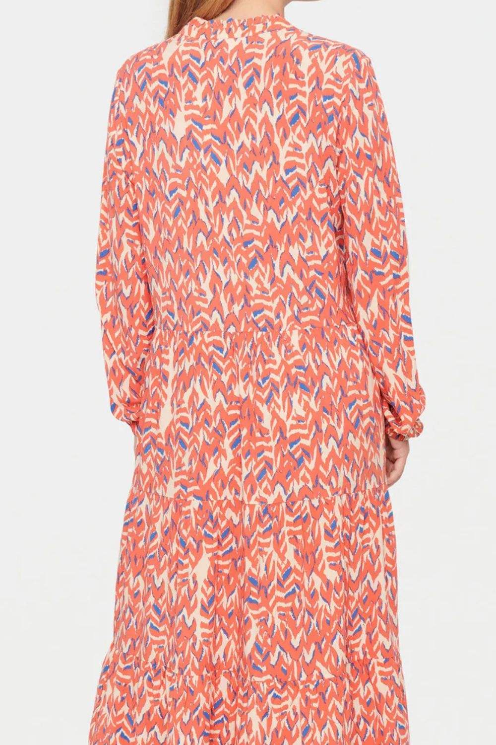 Plus Size Printed Notched Long Sleeve Dress - Trendsi - Flyclothing LLC
