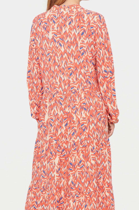 Plus Size Printed Notched Long Sleeve Dress - Trendsi - Flyclothing LLC