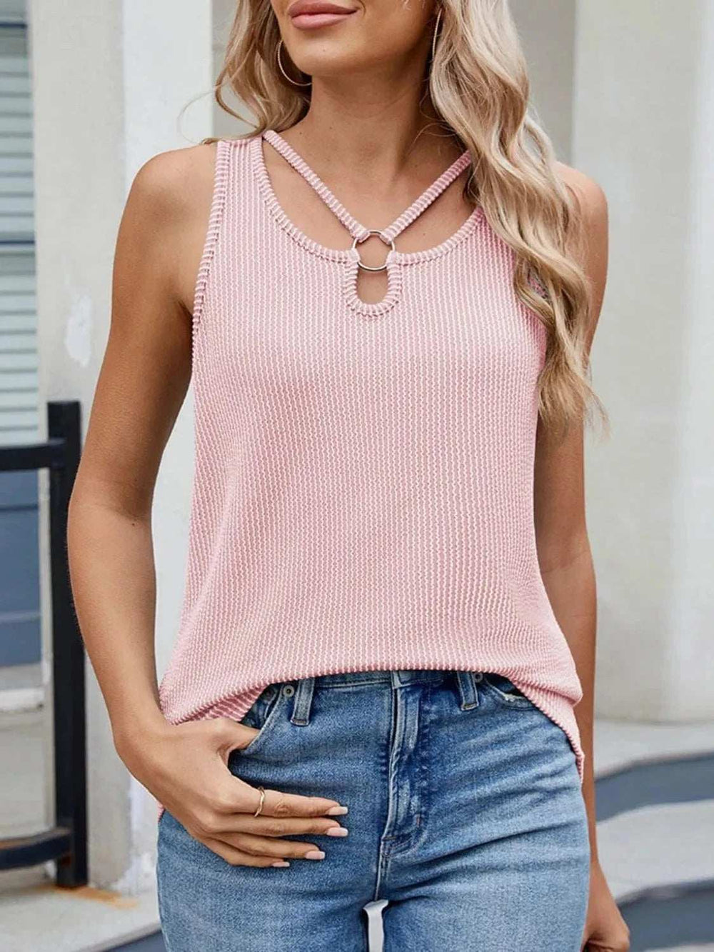 O-Ring Cutout Ribbed Knit Tank Top - Trendsi - Flyclothing LLC