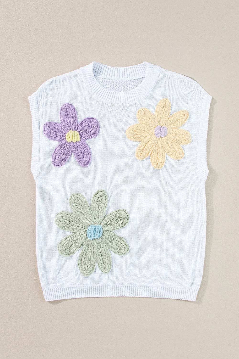 Crochet Flower Round Neck Sweater Vest - Trendsi - Flyclothing LLC