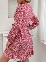 Floral Print Wrap Mini Dress - Trendsi - Flyclothing LLC