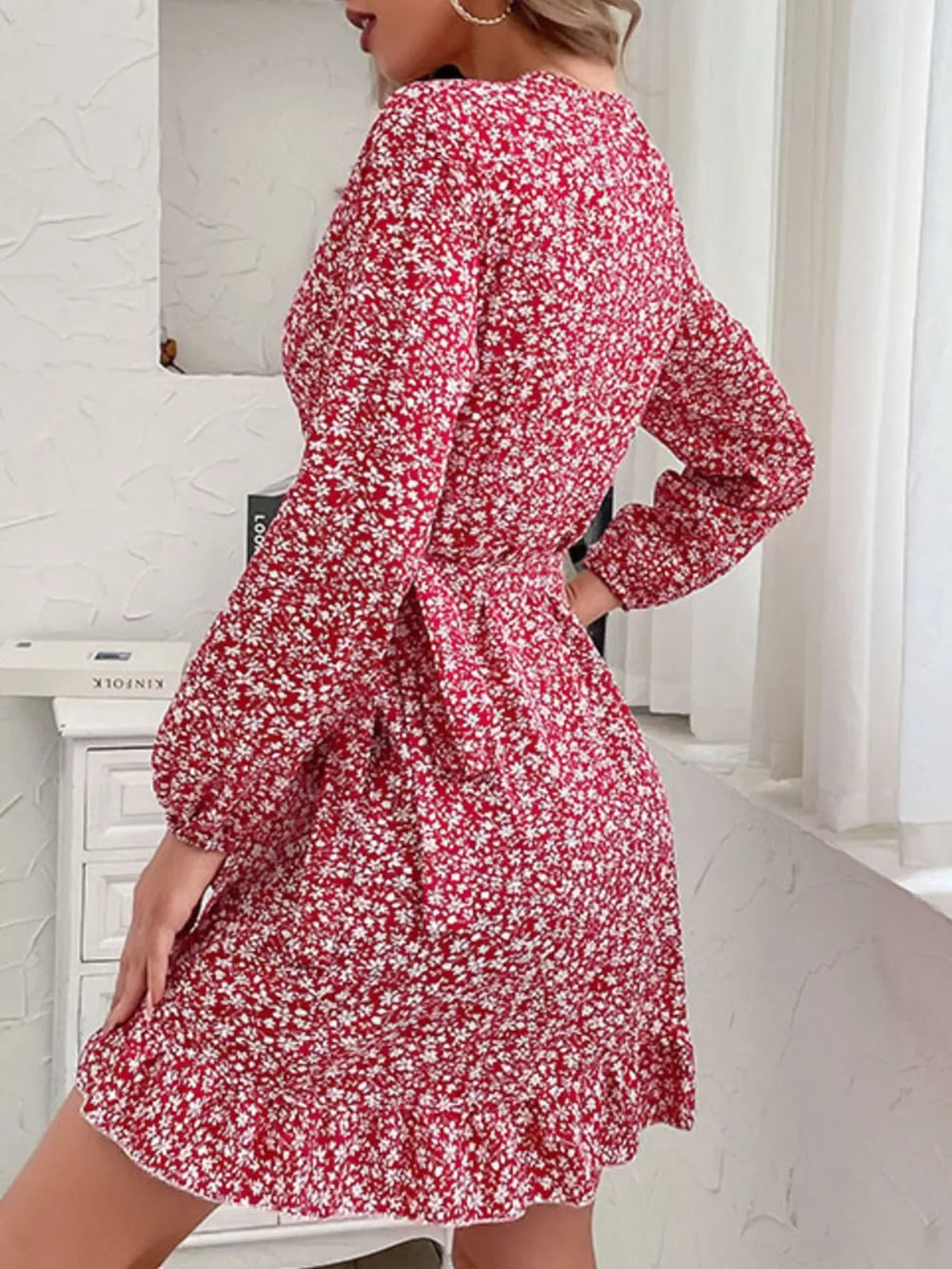 Floral Print Wrap Mini Dress - Trendsi - Flyclothing LLC