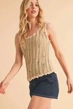 Aemi+Co Distressed Detail Round Neck Knit Tank - Trendsi - Flyclothing LLC