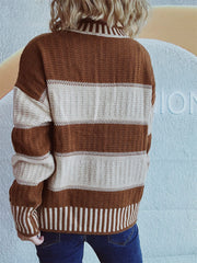 Contrast Round Neck Long Sleeve Sweater - Trendsi