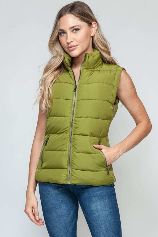 Snobbish Zip Up Turtleneck Vest with Pockets - Trendsi - Flyclothing LLC