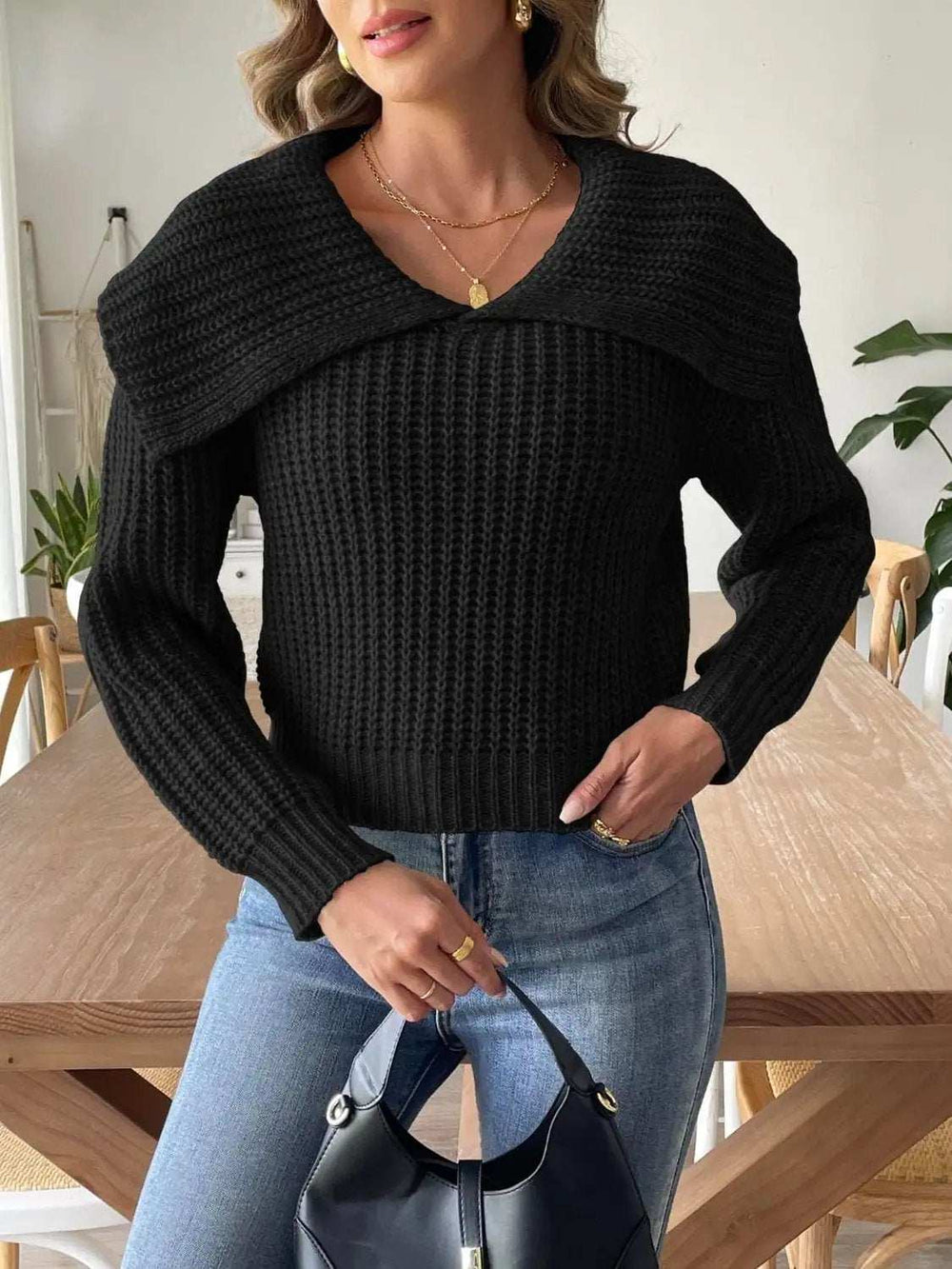 Cable-Knit Long Sleeve Sweater - Trendsi - Flyclothing LLC