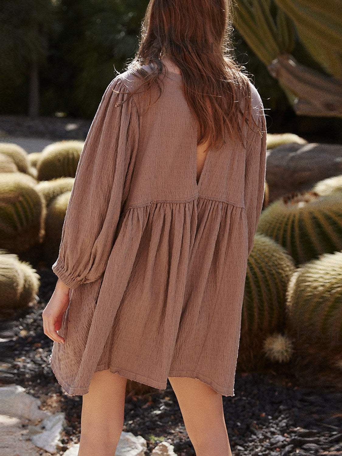 Cutout Textured Long Sleeve Mini Dress - Trendsi - Flyclothing LLC