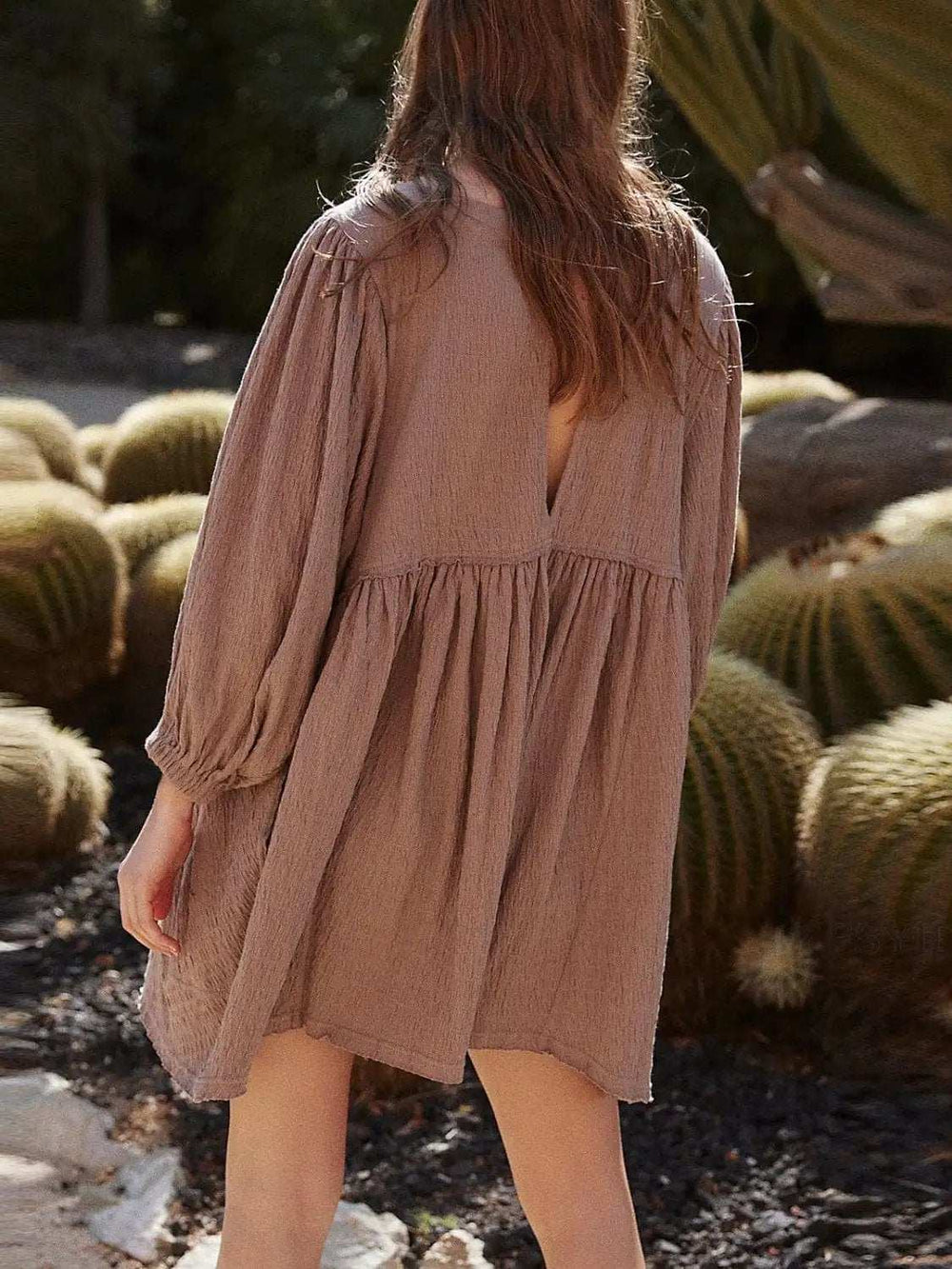 Cutout Textured Long Sleeve Mini Dress - Trendsi - Flyclothing LLC