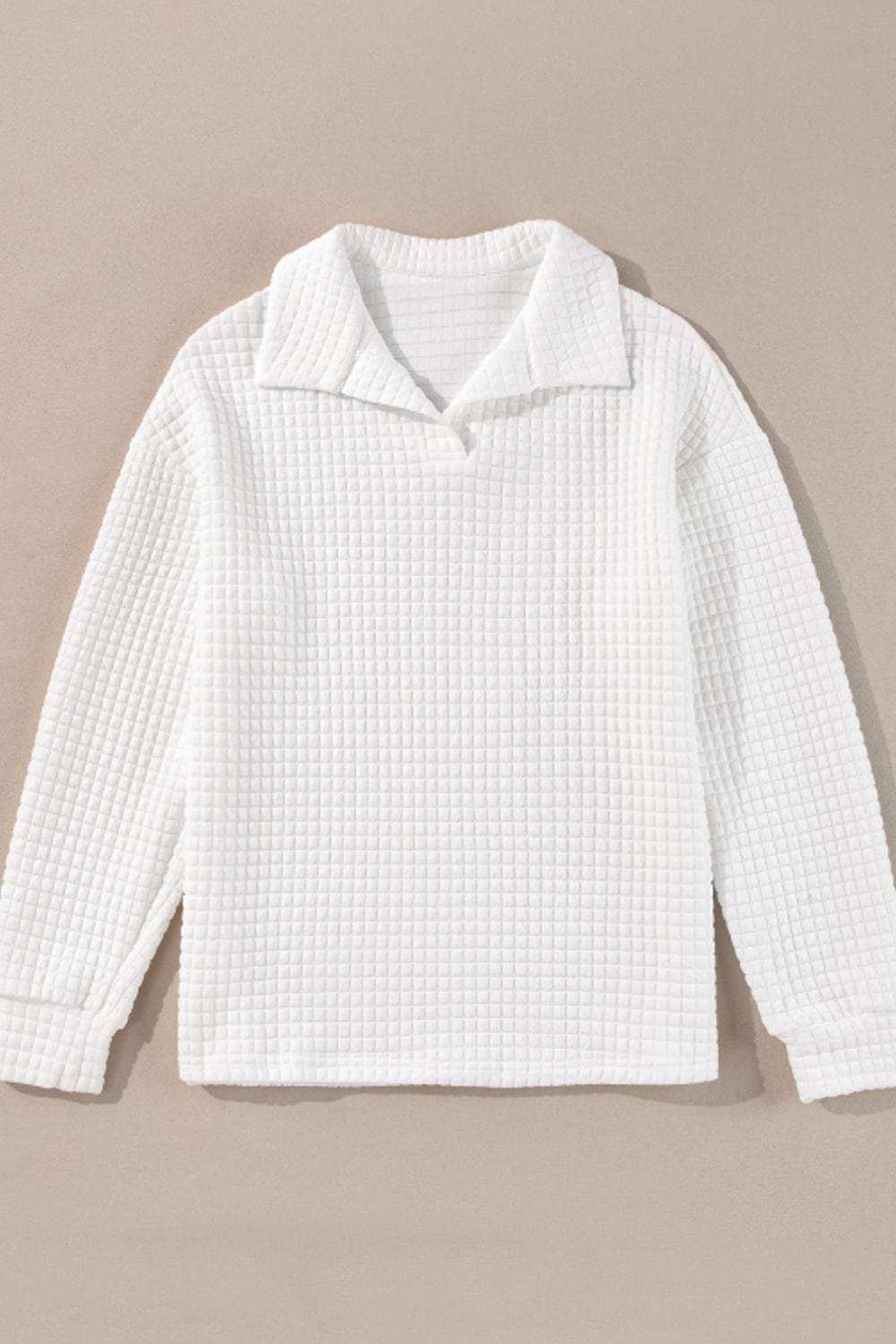 Texture Johnny Collar Long Sleeve Sweatshirt - Trendsi - Flyclothing LLC