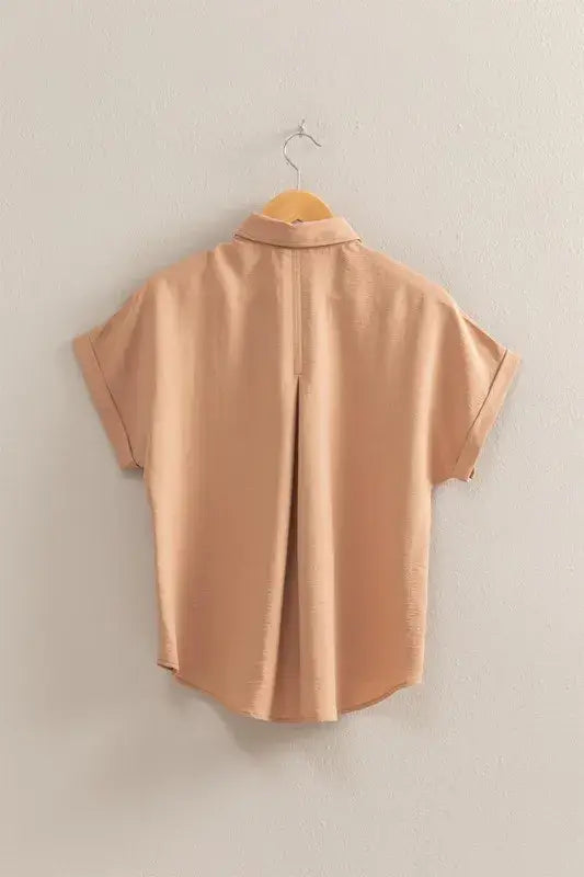 HYFVE Button Down Collared Neck Short Sleeve Shirt - Trendsi - Flyclothing LLC