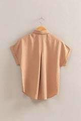 HYFVE Button Down Collared Neck Short Sleeve Shirt - Trendsi - Flyclothing LLC
