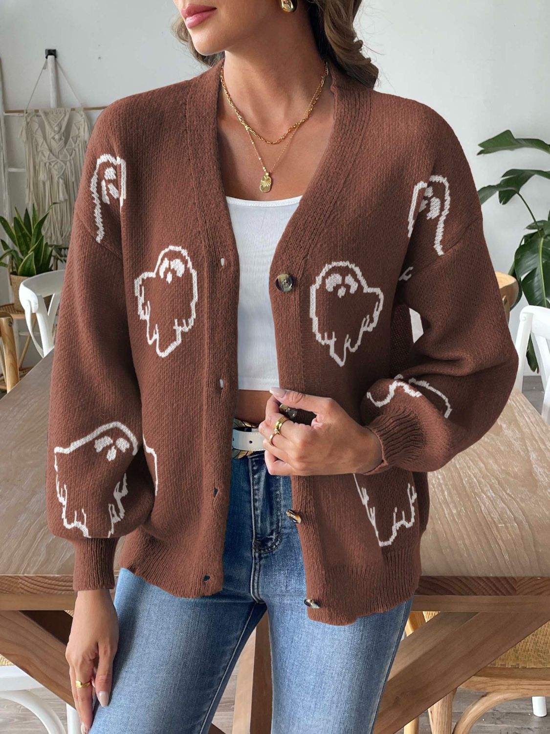 V-Neck Dropped Shoulder Cardigan - Trendsi - Flyclothing LLC