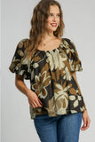 Umgee Full Size Print Round Neck Puff Sleeve Top Plus Size - Trendsi