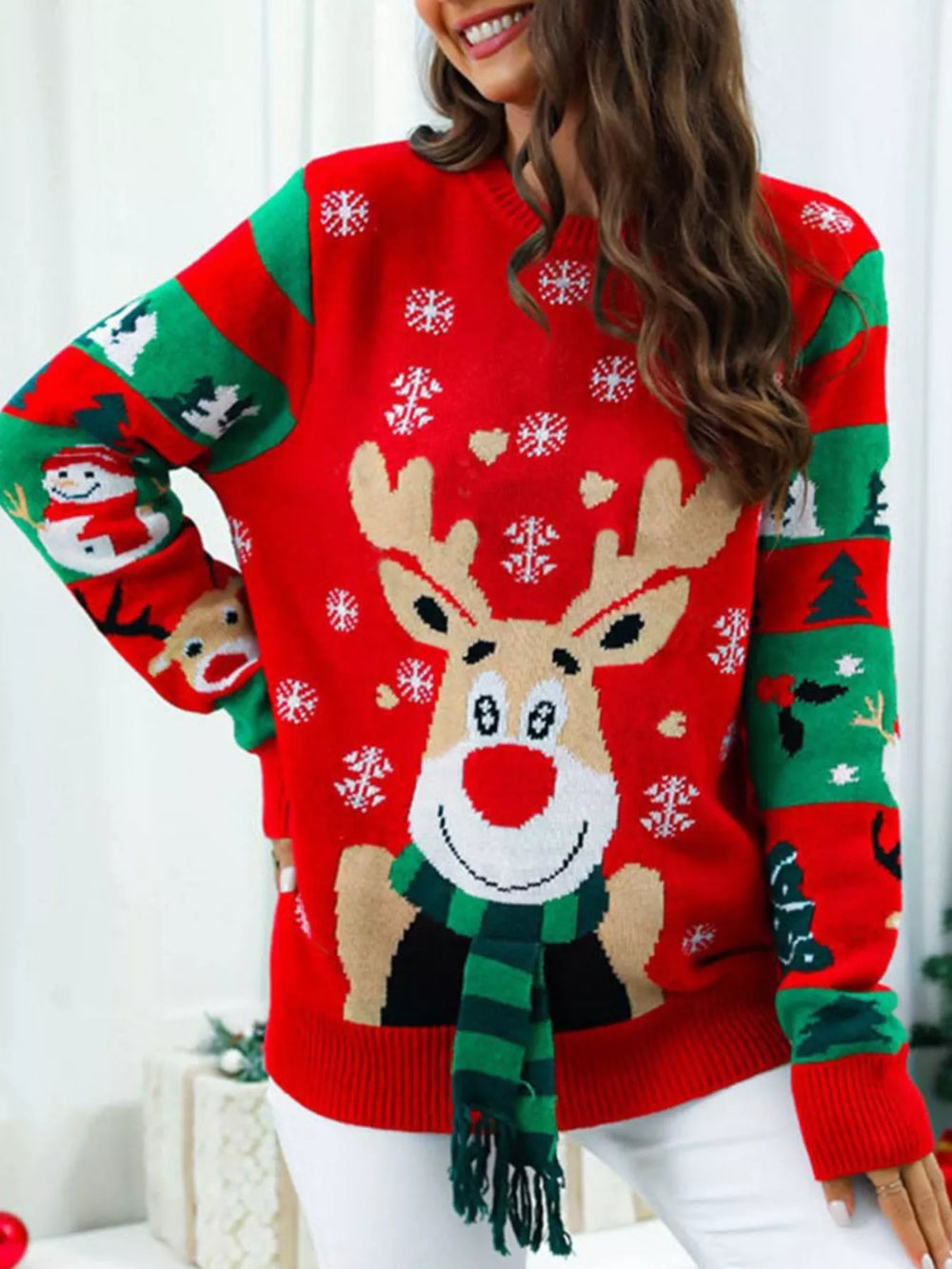 Reindeer Christmas Long Sleeve Sweater - Trendsi - Flyclothing LLC