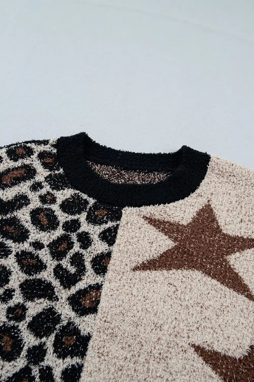 Leopard Star Pattern Round Neck Long Sleeve Shift Sweater - Trendsi - Flyclothing LLC