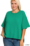 Zenana Full Size Double Knit Side Slits Hi Low Short Sleeve Top Plus Size - Trendsi - Flyclothing LLC
