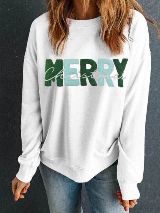MERRY CHRISTMAS Contrast Long Sleeve Sweatshirt - Trendsi - Flyclothing LLC
