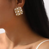 Pearl Grid Square Stud Earrings - Trendsi - Flyclothing LLC