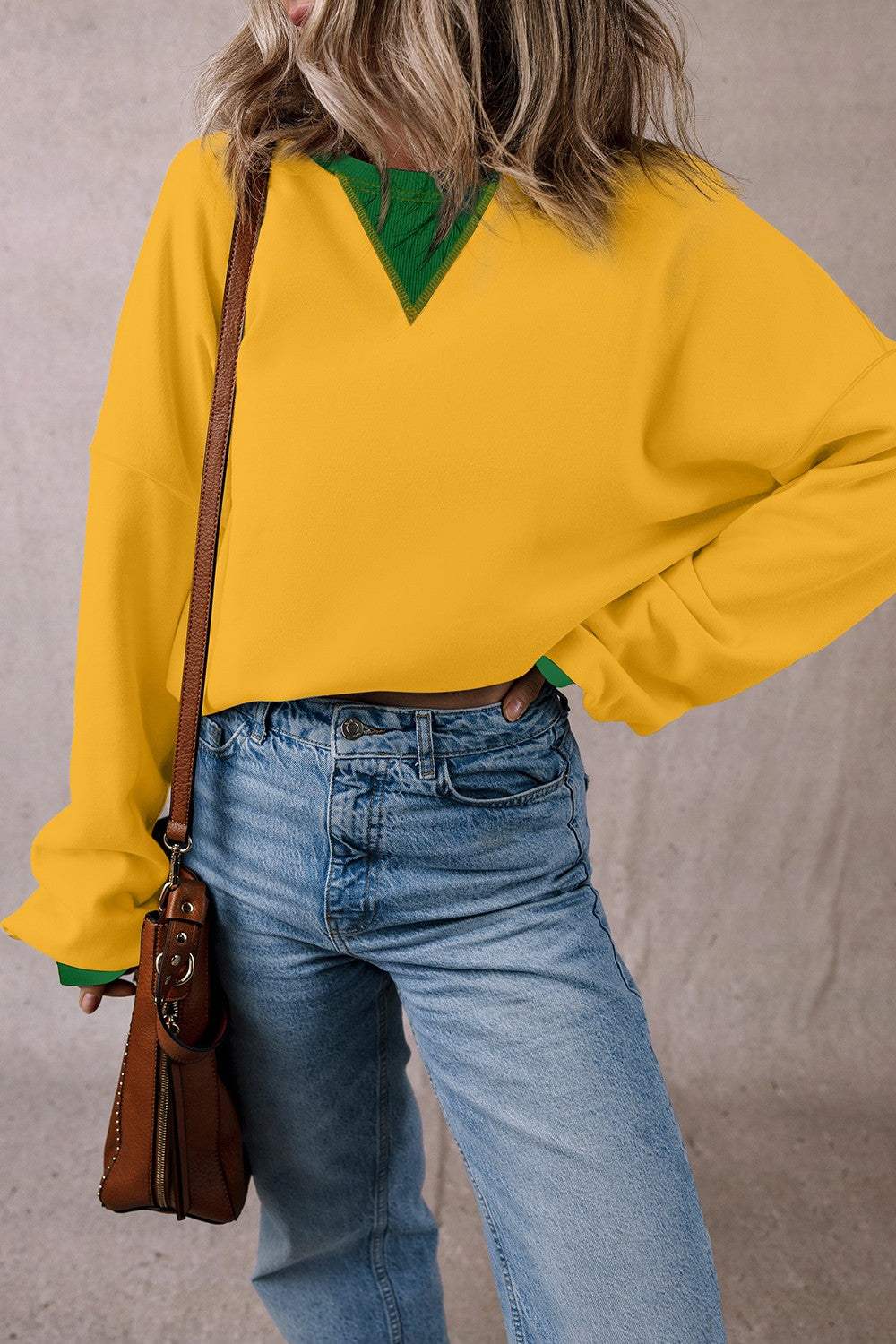 Contrast Round Neck Long Sleeve Sweatshirt - Trendsi - Flyclothing LLC