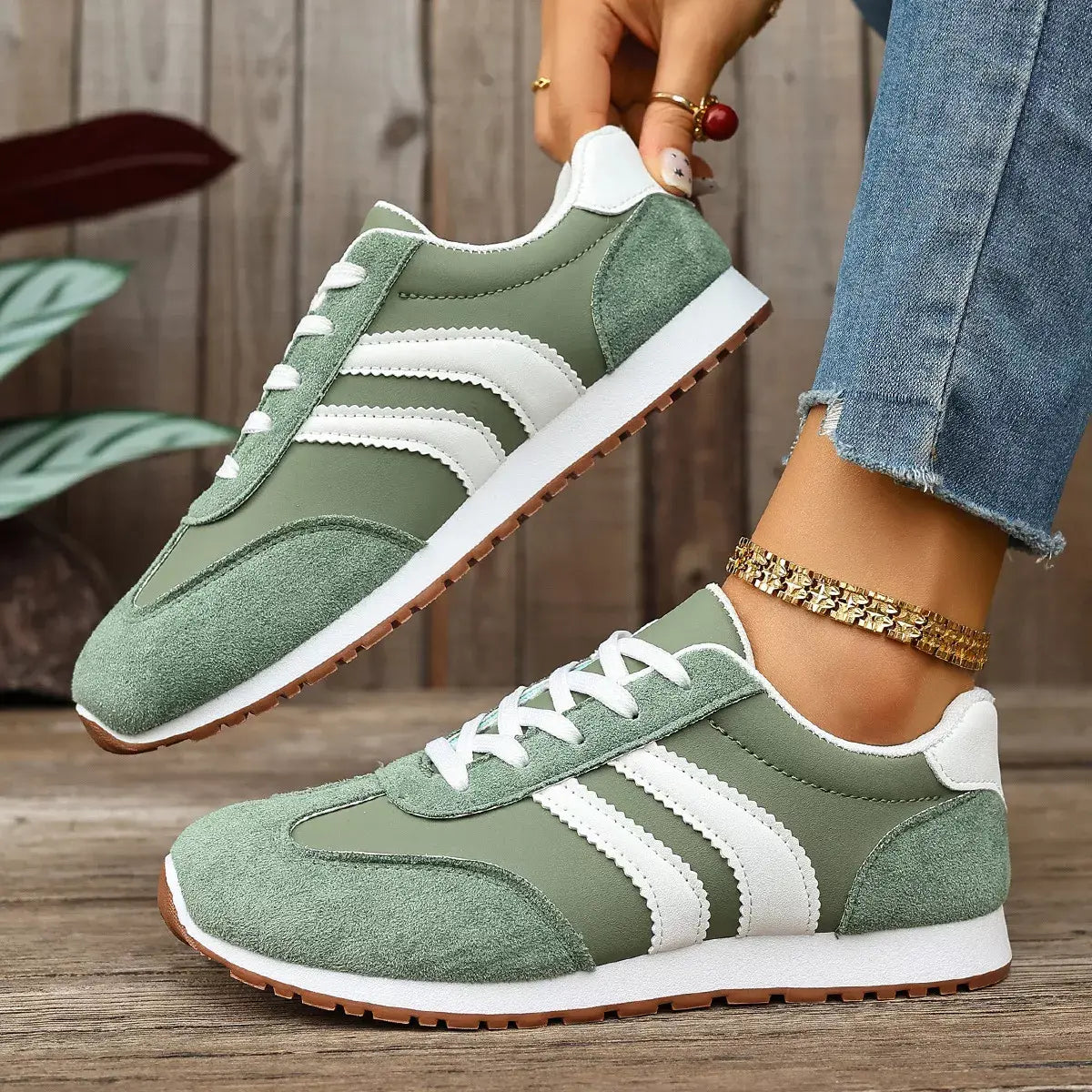 Striped Lace-Up Casual Sneakers - Trendsi - Flyclothing LLC