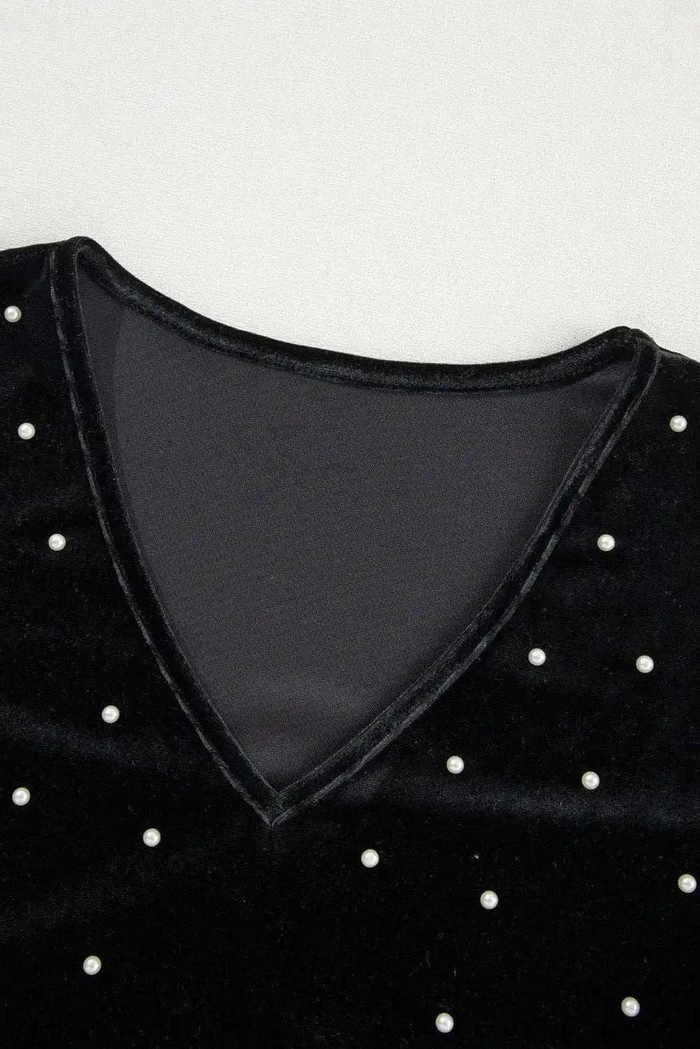 Pearl Detail V-Neck Long Sleeve Bodysuit - Trendsi - Flyclothing LLC