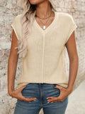 V-Neck Short Sleeve Knit Top - Trendsi
