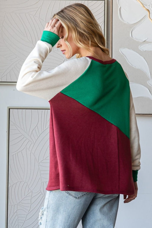 HOPELY Full Size Color Block Long Sleeve T-Shirt - Trendsi