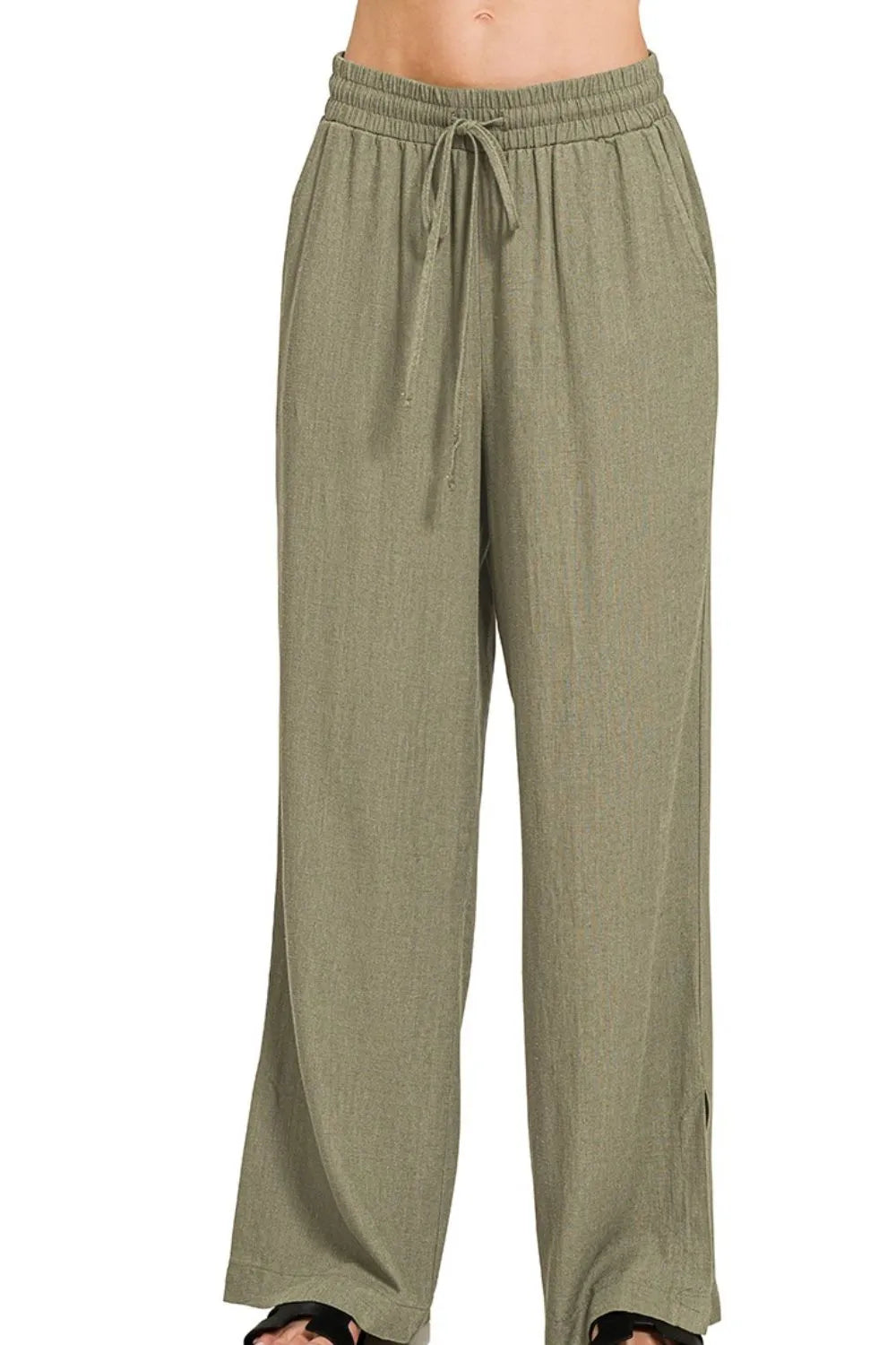 Zenana Linen Drawstring Pants - Trendsi