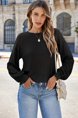 Lace Detail Round Neck Lantern Sleeve Top - Trendsi - Flyclothing LLC