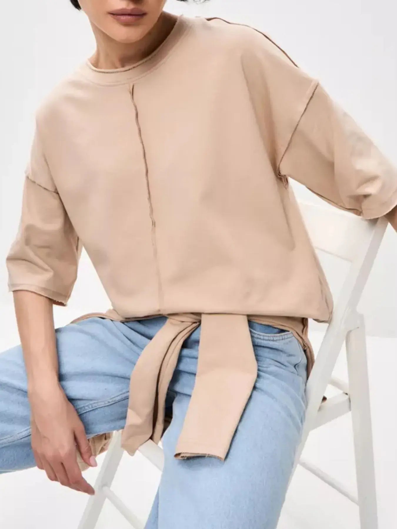Round Neck Half Sleeve T-Shirt - Trendsi - Flyclothing LLC