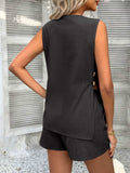 Devine Button Down V-Neck Tank and Shorts Set - Trendsi - Flyclothing LLC