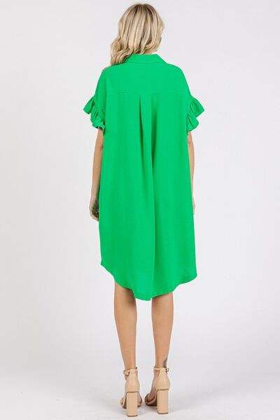 Mittoshop Button Down Flounce Sleeve Dress with Pockets - Trendsi - Flyclothing LLC