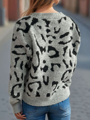 Leopard V-Neck Button Up Cardigan - Trendsi