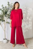 Double Take Full Size Round Neck Slit Top and Pants Set - Trendsi - Flyclothing LLC