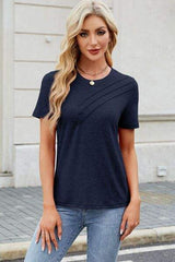 Round Neck Short Sleeve T-Shirt - Trendsi - Flyclothing LLC