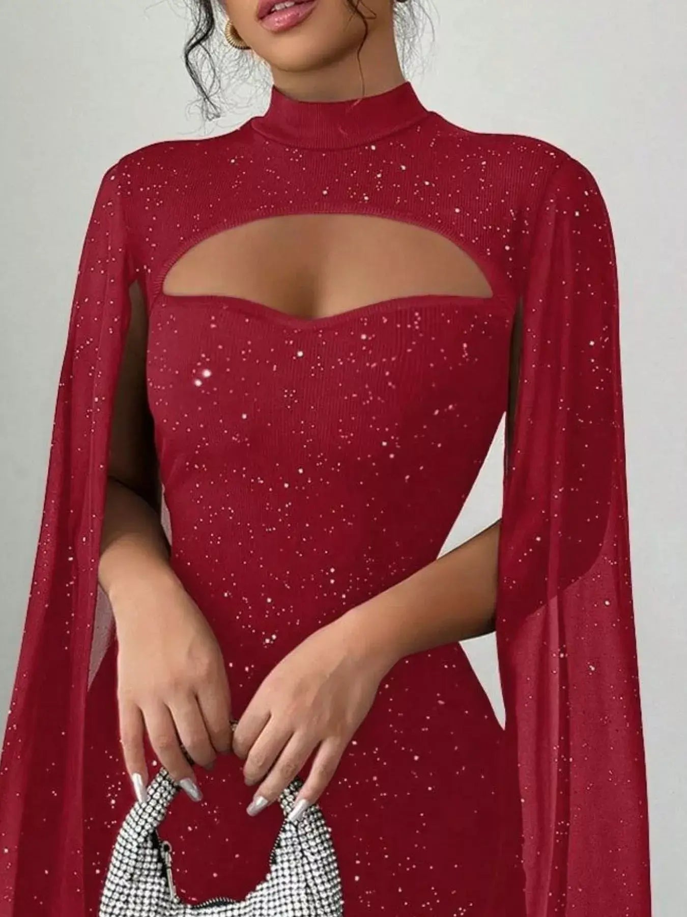Cutout Bodycon Mini Dress with Cape Sleeves - Trendsi - Flyclothing LLC