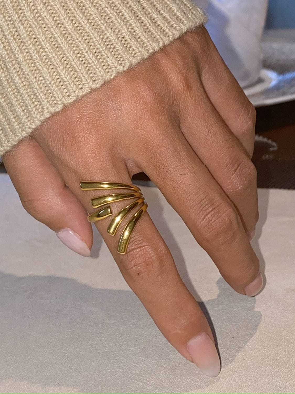 18K Gold-Plated Stainless Steel Irregular Open Ring - Trendsi