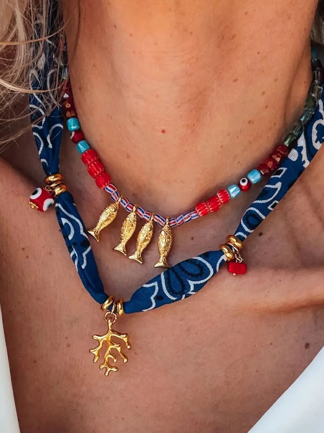 2-Piece Coral and Fish Pendant Necklace - Trendsi - Flyclothing LLC